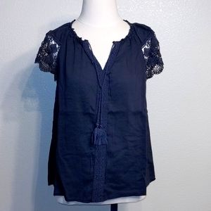 Black blouse with lace flutter sleeves